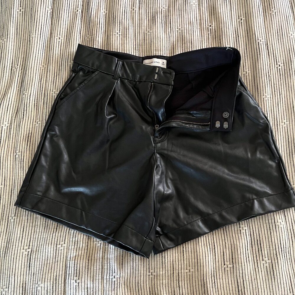 high waisted black faux leather shorts